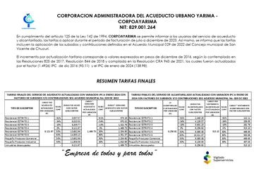 ACTUALIZACION DE TARIFAS DE ACUEDUCTO Y ALCANTARILLADO