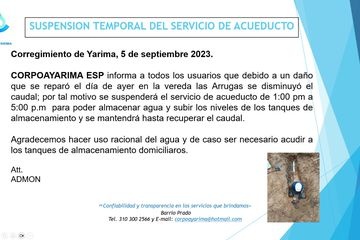 SUSPENSION TEMPORAL DEL SERVICIO DE ACUEDUCTO
