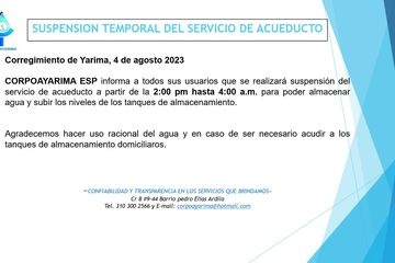 AVISO DE SUSPENSION TEMPORAL DEL SERVICIO DE ACUEDUCTO